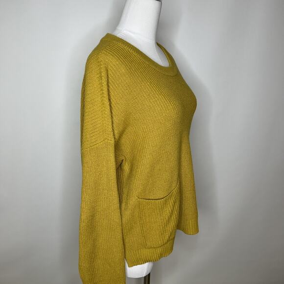 Madewell Patch Pocket Pullover Boxy Sweater Sz XL Mustard Crew Neck Rib Hi-Low - Picture 2 of 9